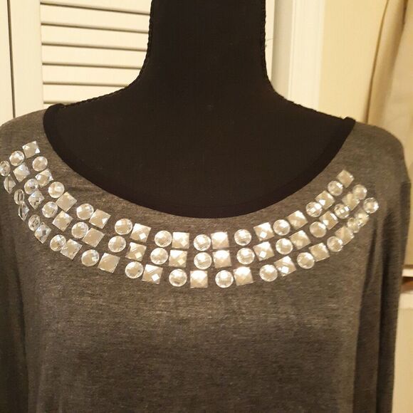 Jeweled Neckline Tunic Top Women's Large Made in USA Gray Castings - Picture 2 of 6